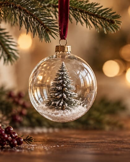Pallina di Natale in vetro con un piccolo albero innevato all'interno
